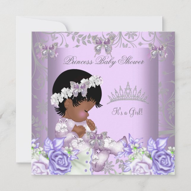 Invitation Fête de naissance bébé fille Lavande Gris Afro-Amé (Devant)
