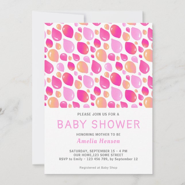 Invitation Fête de naissance bébé fille motif ballon rose (Devant)