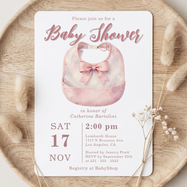 Invitation Fête de naissance bébé fille nœud papillon rose aq (Créateur téléchargé)