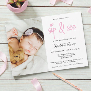 Invitation Fête de naissance bébé fille personnalisée avec ph