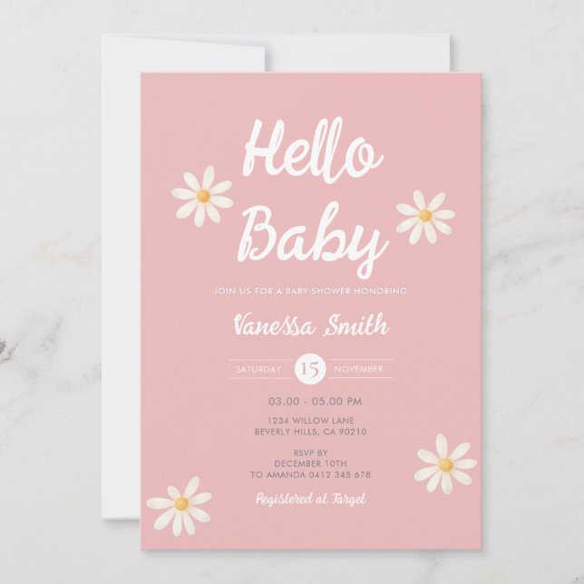 Invitation Fête de naissance Bébé Fille Pink Daisy  (Devant)