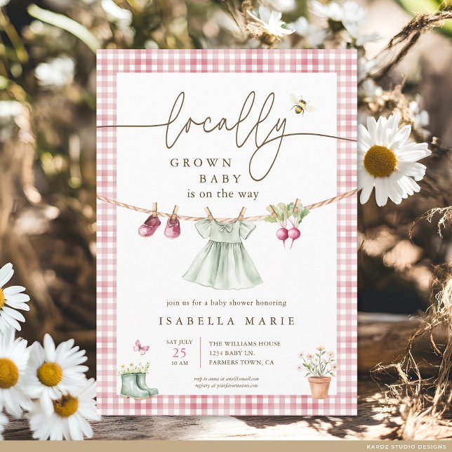 Invitation Fête de Naissance Bébé Fille Rose Cultivé Localeme (The front of the baby shower invite is shown at 5x7-inch size. Choose paper, + corner style.)
