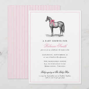 Invitation Fête de Naissance Bébé Fille Rose Élégante Vintage