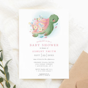 Invitation Fête de naissance bébé fille rose océanique nautiq