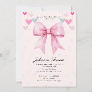 Invitation Fête de naissance bébé fille Ruban Rose Aquarell