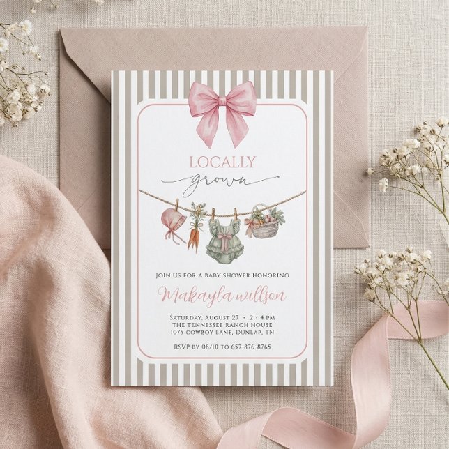 Invitation Fete de Naissance Bebe Fille Ruban Rose de Product (Créateur téléchargé)