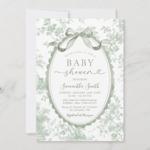 Invitation Fête de naissance bébé fille ruban toile de Jouy v