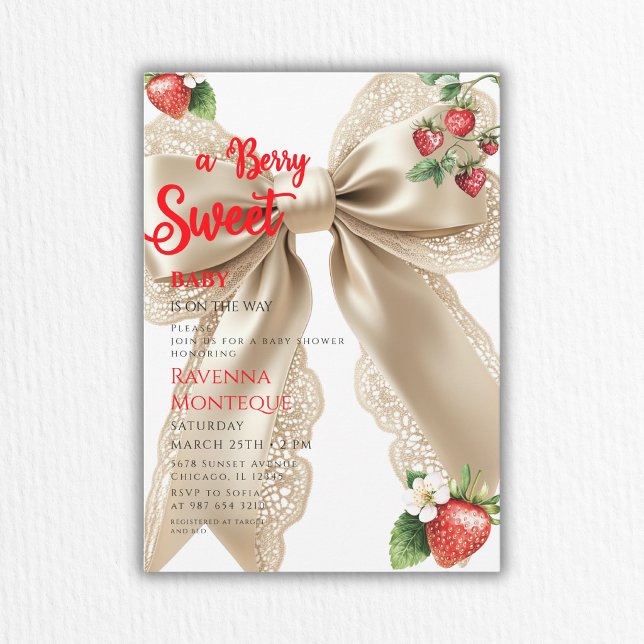 Invitation Fête de Naissance Bébé Fille Sucre Rose Ruban Doré (Créateur téléchargé)