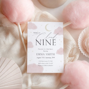 Invitation Fête de naissance bébé fille thème nuage rose aqua