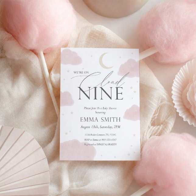 Invitation Fête de naissance bébé fille thème nuage rose aqua (Créateur téléchargé)