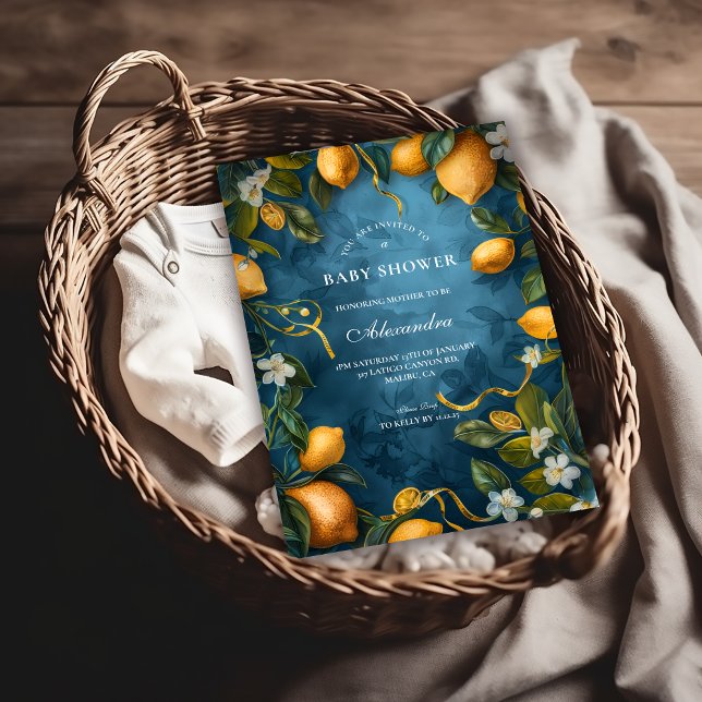 Invitation Fête de Naissance Bébé Fleur de Citron Bleu (Créateur téléchargé)