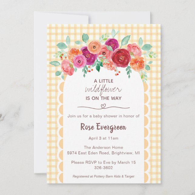 Invitation Fête de naissance bébé fleur sauvage aquarelle car (Devant)