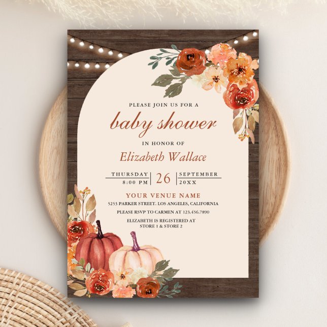 Invitation Fête de Naissance Bébé Fleur Terreuse Citrouille T (Créateur téléchargé)