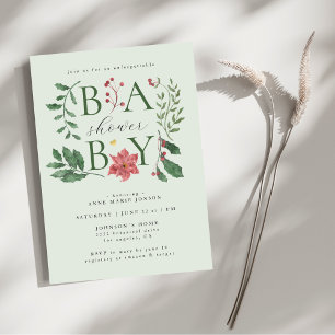 Invitation Fête de Naissance Bébé Fleurs d'Hiver Élégante Bot