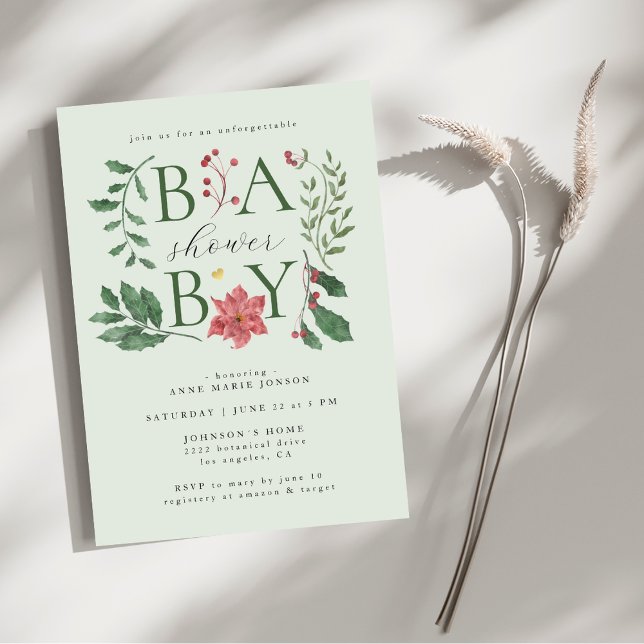 Invitation Fête de Naissance Bébé Fleurs d'Hiver Élégante Bot (Créateur téléchargé)