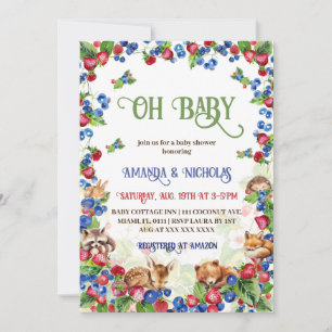 Invitation Fête de naissance Bébé fraise myrtille et Animaux