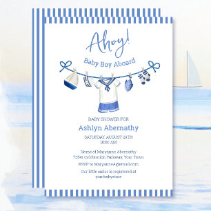 Invitation Fête de Naissance Bébé Garçon à Bord Thème Marin