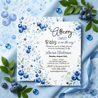 Invitation Fête de naissance bébé garçon baby blueberry sweet