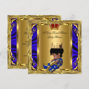 Invitation Fête de naissance Bébé garçon Bleu Royal Prince Ro