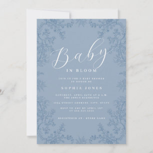 Invitation Fête de naissance bébé garçon Fleurs Bleues en Fle