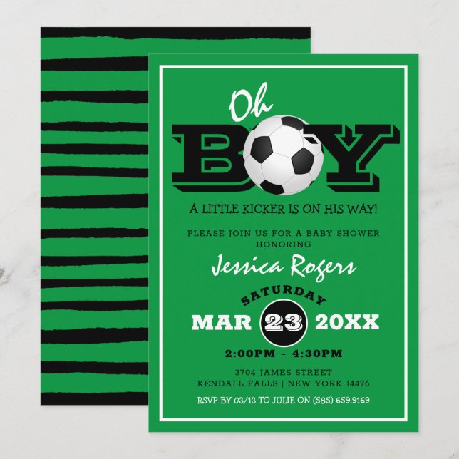 Invitation Fête de Naissance Bébé Garçon 'Oh Boy' Football (Devant / Derrière)