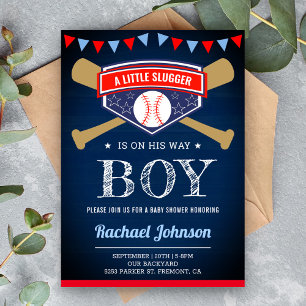 Invitation Fête de naissance bébé garçon sport bois bleu mari