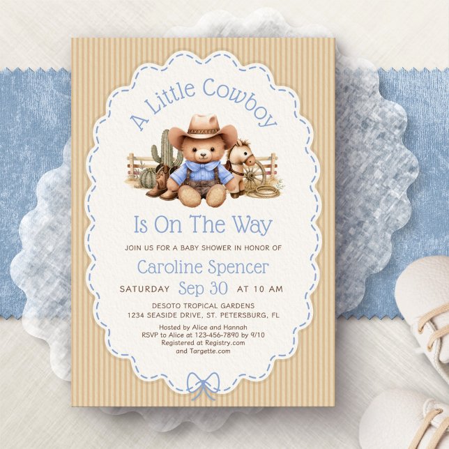 Invitation Fête de naissance bébé garçon Western Cowboy Bleu (Créateur téléchargé)