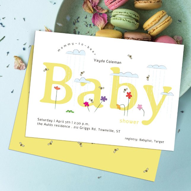 Invitation Fête de Naissance Bébé Géant Jaune Printemps Abeil (Créateur téléchargé)