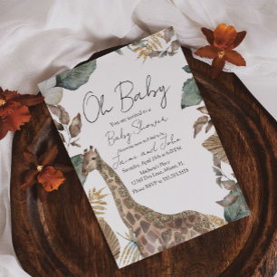 Invitation Fête de naissance bébé Girafe Jungle Sauvage