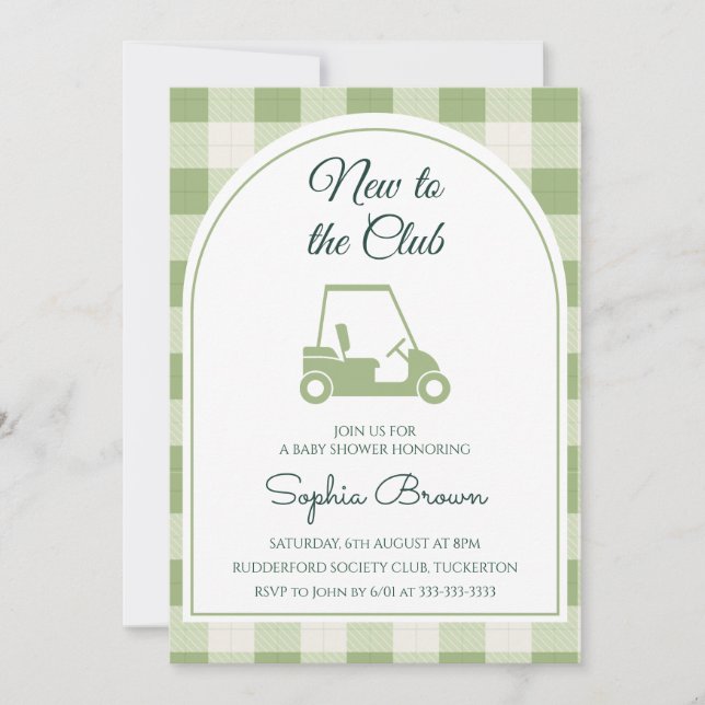 Invitation Fête de naissance bébé golf avec arche en vichy ve (Devant)
