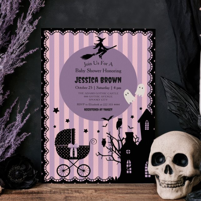Invitation Fête de Naissance Bébé Halloween Chariot Gothique  (Créateur téléchargé)