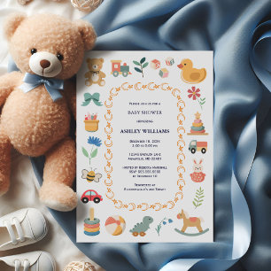 Invitation Fête de Naissance Bébé Jouets Anciens Neutres en G