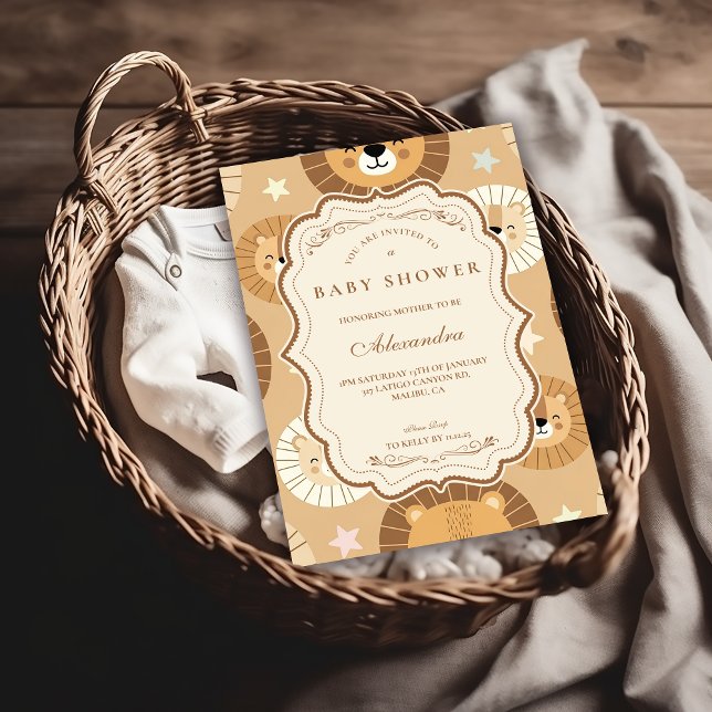 Invitation Fête de naissance bébé lion de safari (Créateur téléchargé)