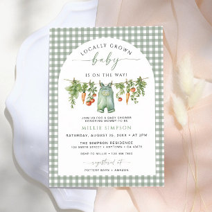 Invitation Fête de naissance bébé local vert sauge