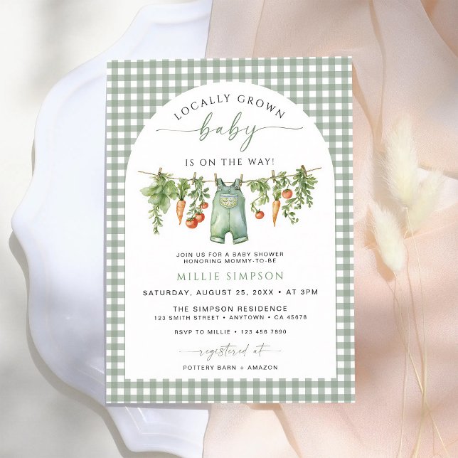 Invitation Fête de naissance bébé local vert sauge (Créateur téléchargé)