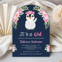Fête de naissance bébé marin manchot floral aquare