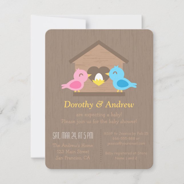 Invitation Fête de naissance Bébé Oiseau Mignon Maison dans l (Devant)