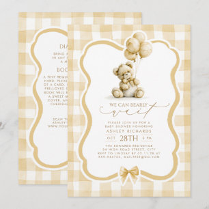 Invitation Fête de naissance bébé ours en peluche marron à ca