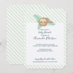 Invitation Fête de naissance bébé paresseux rayé vert et blan