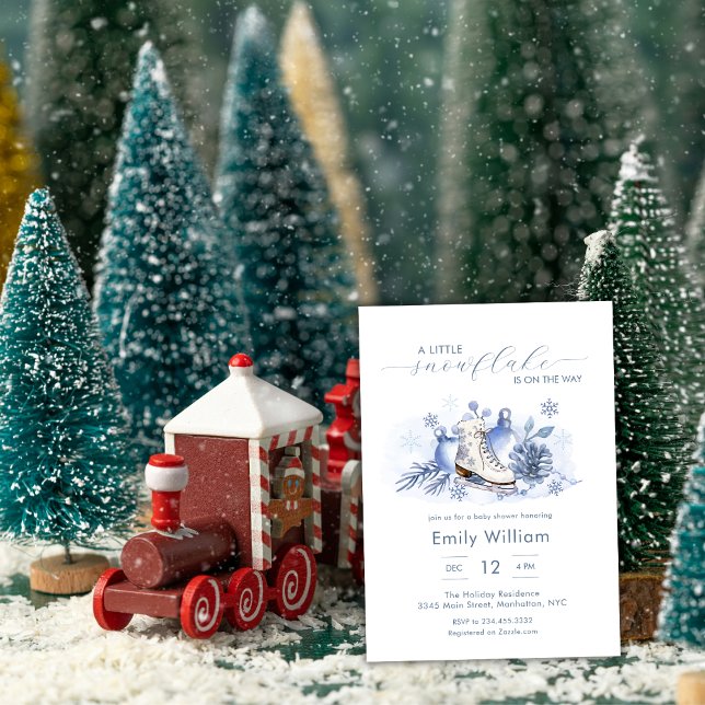 Invitation Fête de naissance bébé patin à glace flocon de nei (Winter Little Snowflake Ice Skate Baby Shower Invitation)