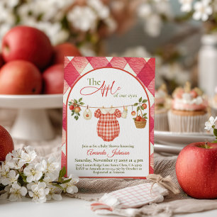 Invitation Fête de naissance Bébé Pomme Corde à Linge Rouge G