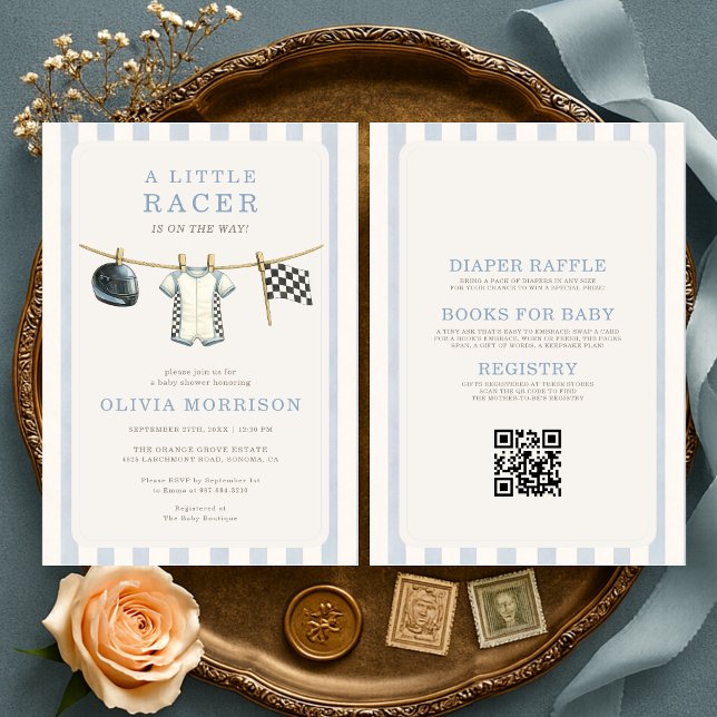 Invitation Fête de naissance bébé rayures de course automobil (Créateur téléchargé)