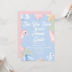 Invitation Fête de naissance Bébé Rose Bleu de Mer