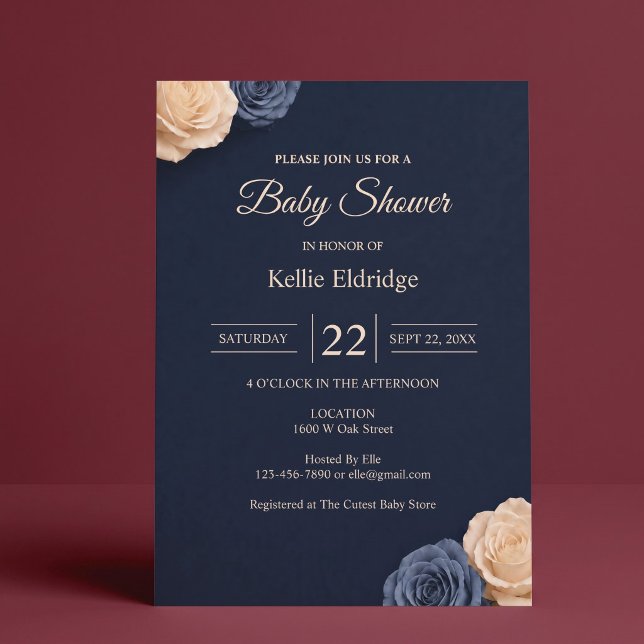 Invitation Fête de Naissance Bébé Rose Bleu Marine (Créateur téléchargé)