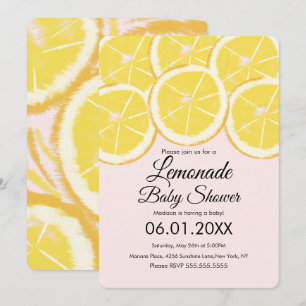 Invitation Fête de Naissance Bébé Rose Lemonade Citron Abstra