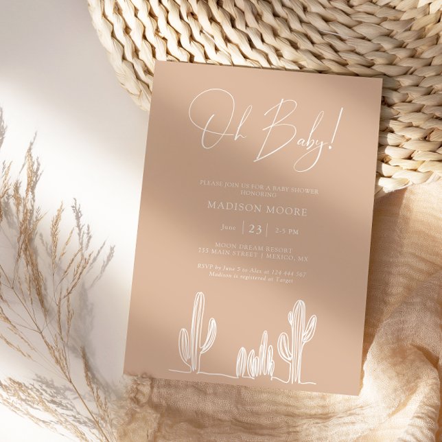 Invitation Fête de naissance bébé sable clair Cactus Ligne Ar (Créateur téléchargé)