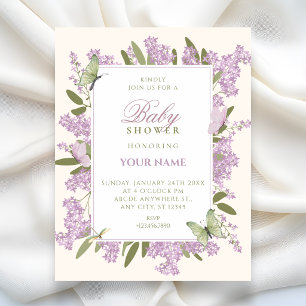 Invitation Fête de naissance bébé shower florale violette