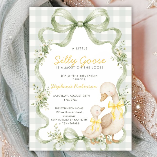 Invitation Fête de Naissance Bébé Silly Goose Coquette Ruban  (Créateur téléchargé)