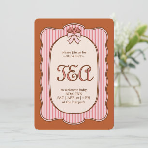 Invitation Fête de naissance bébé Sip & See Vintage Rose & Te