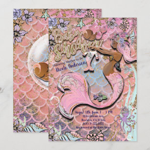 Invitation Fête de Naissance Bébé Sirène Pailletée Ethnique S